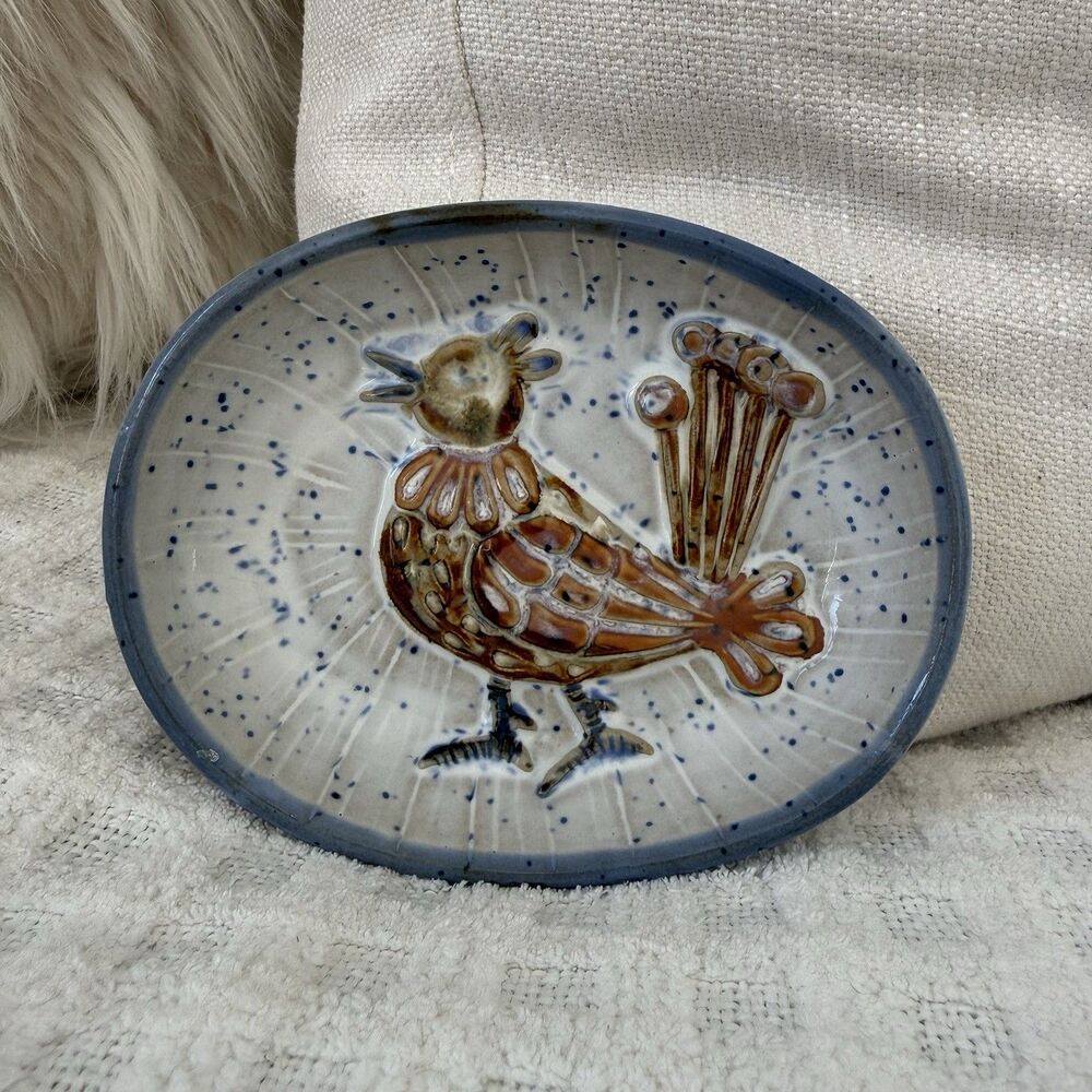 Folk Art Ceramic Soap Trinket Dish Farm House Chicken Rooster Key Catch All